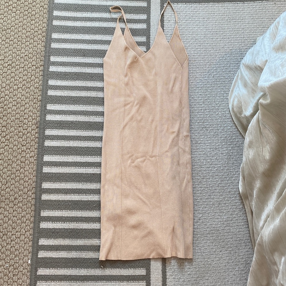 Beige ribbed cami bodycon mini dress